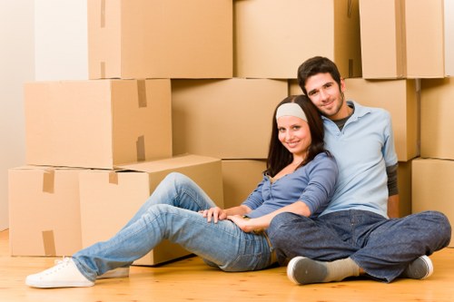 Packed household boxes and furniture prepared for house removals in Todenmark