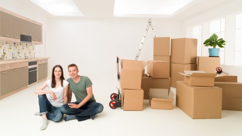 Packed household boxes ready for a house move in Todenmark